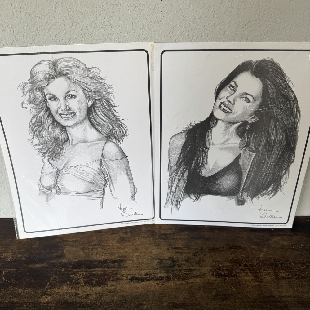 Dale Adkins Country Music Art Sketch Prints Lot Of 2 Shania Twain Faith Hill